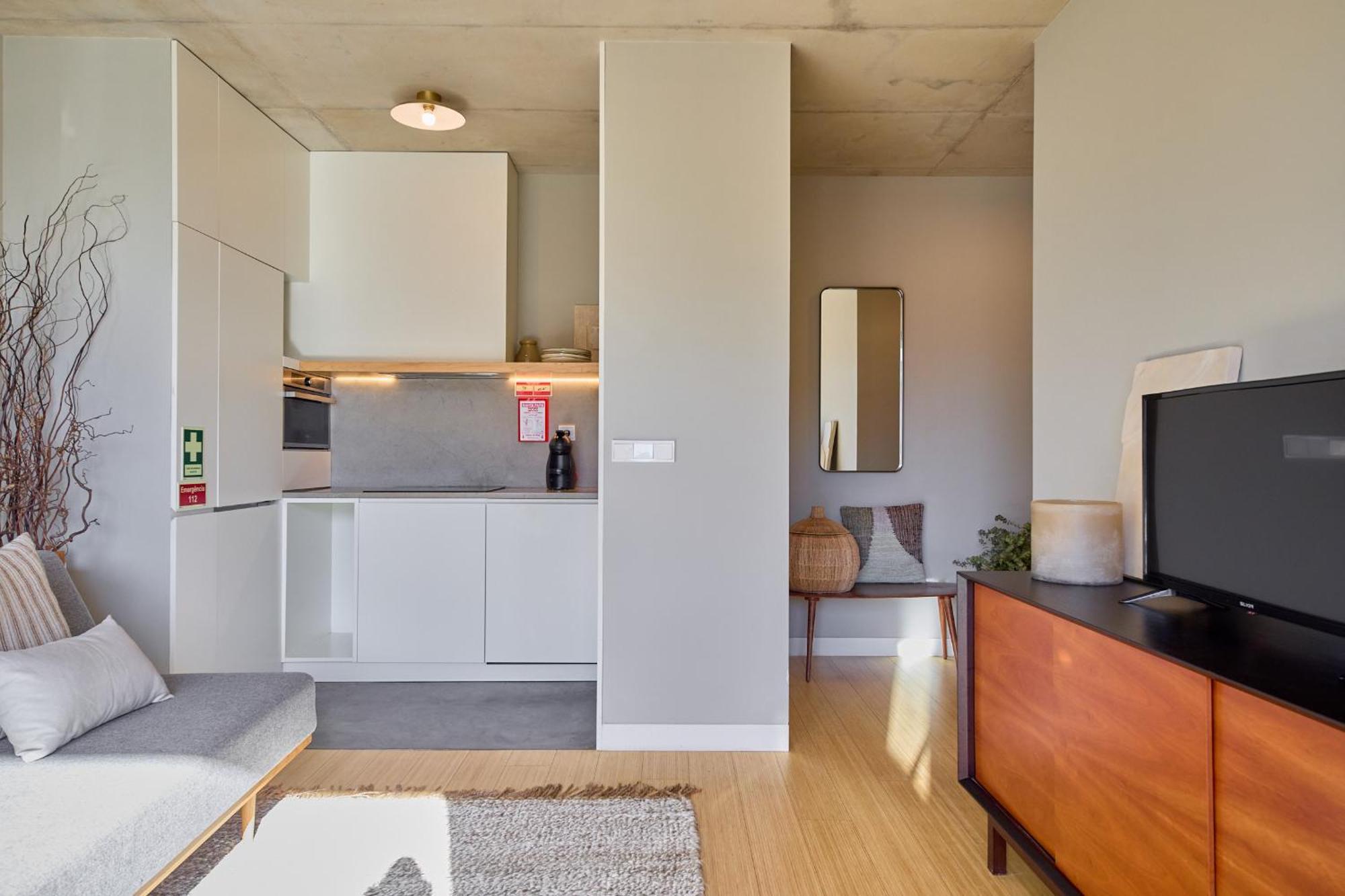 Apartamento de 1 dormitorio con balcón y sofá cama